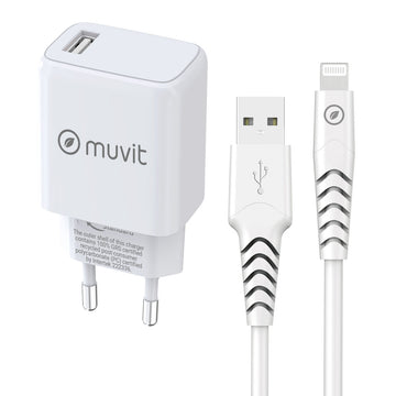 Wall Charger + USB A to USB-C Cable Muvit for Change White 12 W
