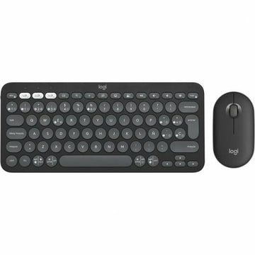 Keyboard and Wireless Mouse Logitech Pebble 2 Combo Spanish Qwerty Black Grey Graphite