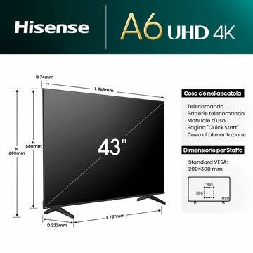 Smart TV Hisense 43A6N43 43" 4K Ultra HD LED HDR D-LED QLED