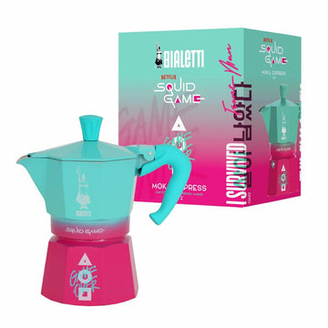 Italian Coffee Pot Bialetti Blue Pink Aluminium Thermoplastic 3 Cups