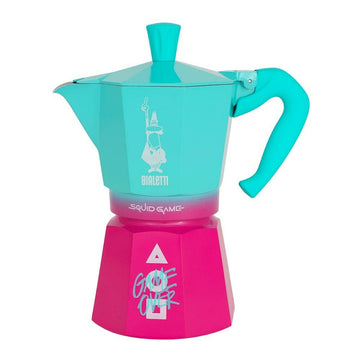 Italian Coffee Pot Bialetti Blue Pink Aluminium Thermoplastic 6 Cups