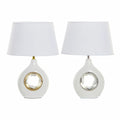 Desk lamp DKD Home Decor White Silver Polyester Porcelain 220 V Golden 50 W (2 pcs) (31 x 21 x 45 cm)