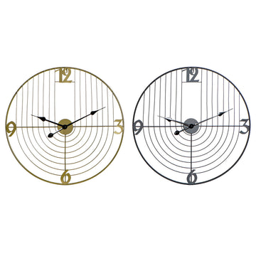 Wall Clock DKD Home Decor Black Golden Metal 60 x 3 x 60 cm Modern (2 Units)