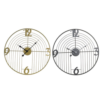 Wall Clock DKD Home Decor Black Golden Metal Modern 45 x 3 x 45 cm (2 Units)