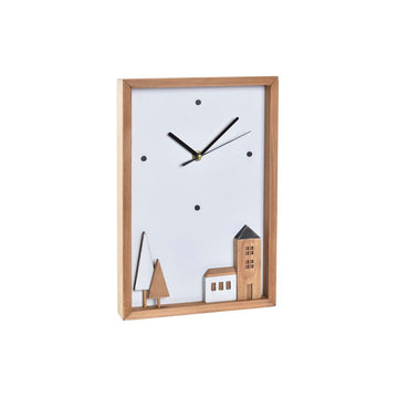 Wall Clock DKD Home Decor White Brown Wood Aluminium Houses Urban 20 x 4 x 30 cm