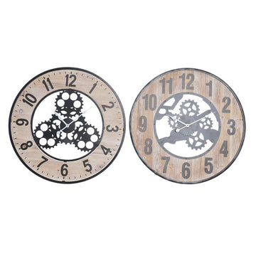 Wall Clock DKD Home Decor Natural Black MDF Iron Gears (60 x 4,5 x 60 cm)