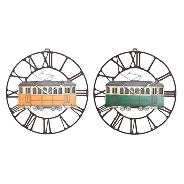 Wall Clock DKD Home Decor 49,5 x 3,5 x 48 cm Metal Green Yellow Vintage Train (2 Units)