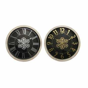 Wall Clock DKD Home Decor Black Golden Silver Crystal MDF Wood 68 x 8 x 68 cm (2 Units)