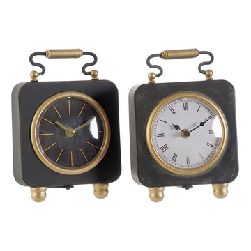 Table clock DKD Home Decor Black Golden Silver (2 Units)