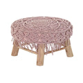 Footrest DKD Home Decor 48 x 48 x 30 cm Natural Wood Brown Light Pink Macrame Boho