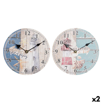 Wall Clock DKD Home Decor Multicolour Headlight MDF Wood Mediterranean (2 Units) (20 x 3 x 20 cm)