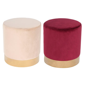 Footrest DKD Home Decor Beige Burgundy Velvet 40 x 40 x 42 cm (2 Units)