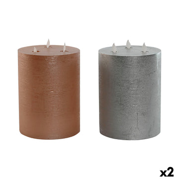 LED Candle DKD Home Decor Golden Silver 15 x 15 x 20 cm (AA) (2 Units)