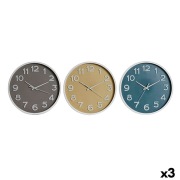 Wall Clock Home ESPRIT Blue White Pink Mustard PVC 30 x 4 x 30 cm (3 Units)