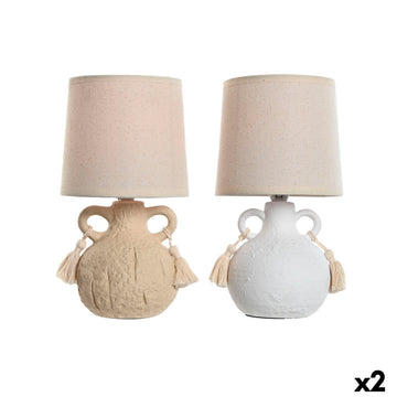 Desk lamp Home ESPRIT White Beige Ceramic 220 V 15 x 15 x 28 cm (2 Units)