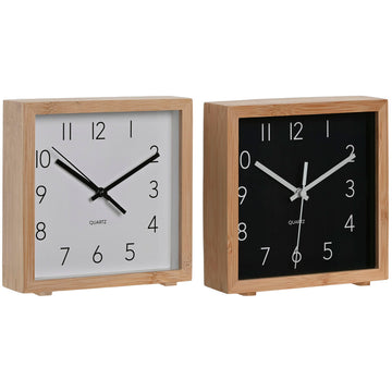 Table clock Home ESPRIT White Black Bamboo 16 x 4,6 x 16 cm (2 Units)