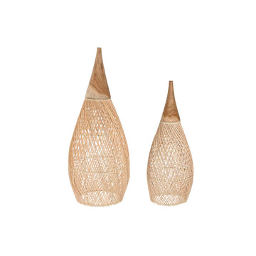 Lamp Shade Home ESPRIT Natural Bamboo Teak 35 x 35 x 85 cm (2 Units)