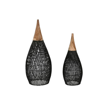 Lamp Shade Home ESPRIT Black Bamboo Teak 35 x 35 x 85 cm (2 Units)