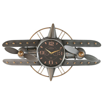 Wall Clock Home ESPRIT Golden Silver Metal Aeroplane Vintage 77,5 x 15 x 46 cm
