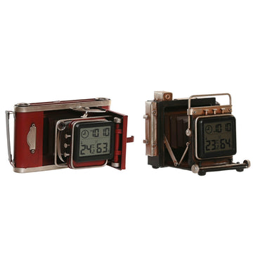 Table clock Home ESPRIT Black Maroon Camera Vintage (2 Units)