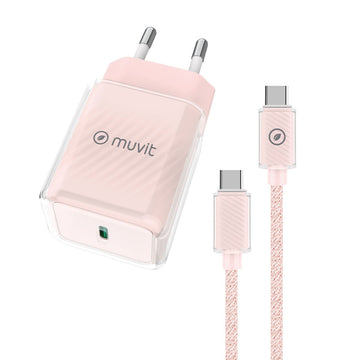 Wall Charger + USB-C Cable Muvit for Change Glass GaN Pink