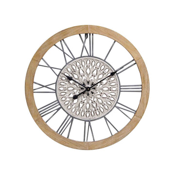 Wall Clock Romimex Black Beige Wood Metal 50 x 50 x 5 cm