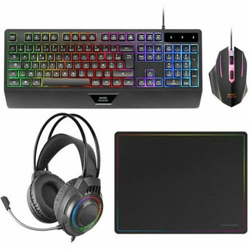 Keyboard and Mouse Mars Gaming MCP124PROES Black Multicolour Spanish Qwerty