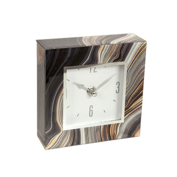 Table clock Romimex Black Golden Glass 14 x 14 x 4 cm