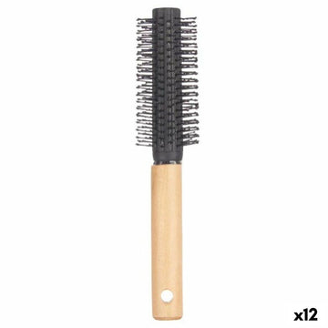 Round Brush Berilo Brown Black Wood Silicone Plastic (12 Units)