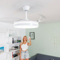 LED Ceiling Fan with Speaker and 4 Retractable Blades Notefan InnovaGoods White 36 W Ø49,5-104 cm