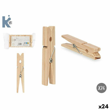 Clothes Pegs Wood Metal 7 x 1 cm 10,5 x 19 x 3 cm (24 Units)