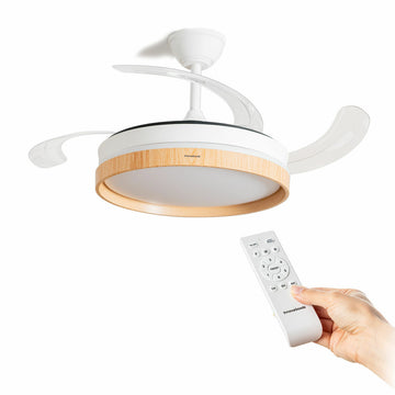 LED Ceiling Fan with 4 Retractable Blades InnovaGoods Wood 72 W Ø49-104 cm (Refurbished A)